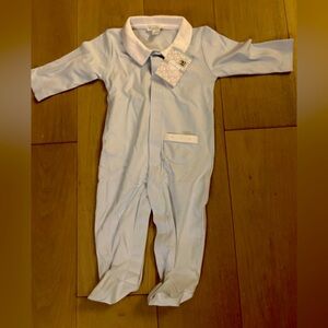 Kissy Kissy blue New Beginnings footie w collar 6-9 M
